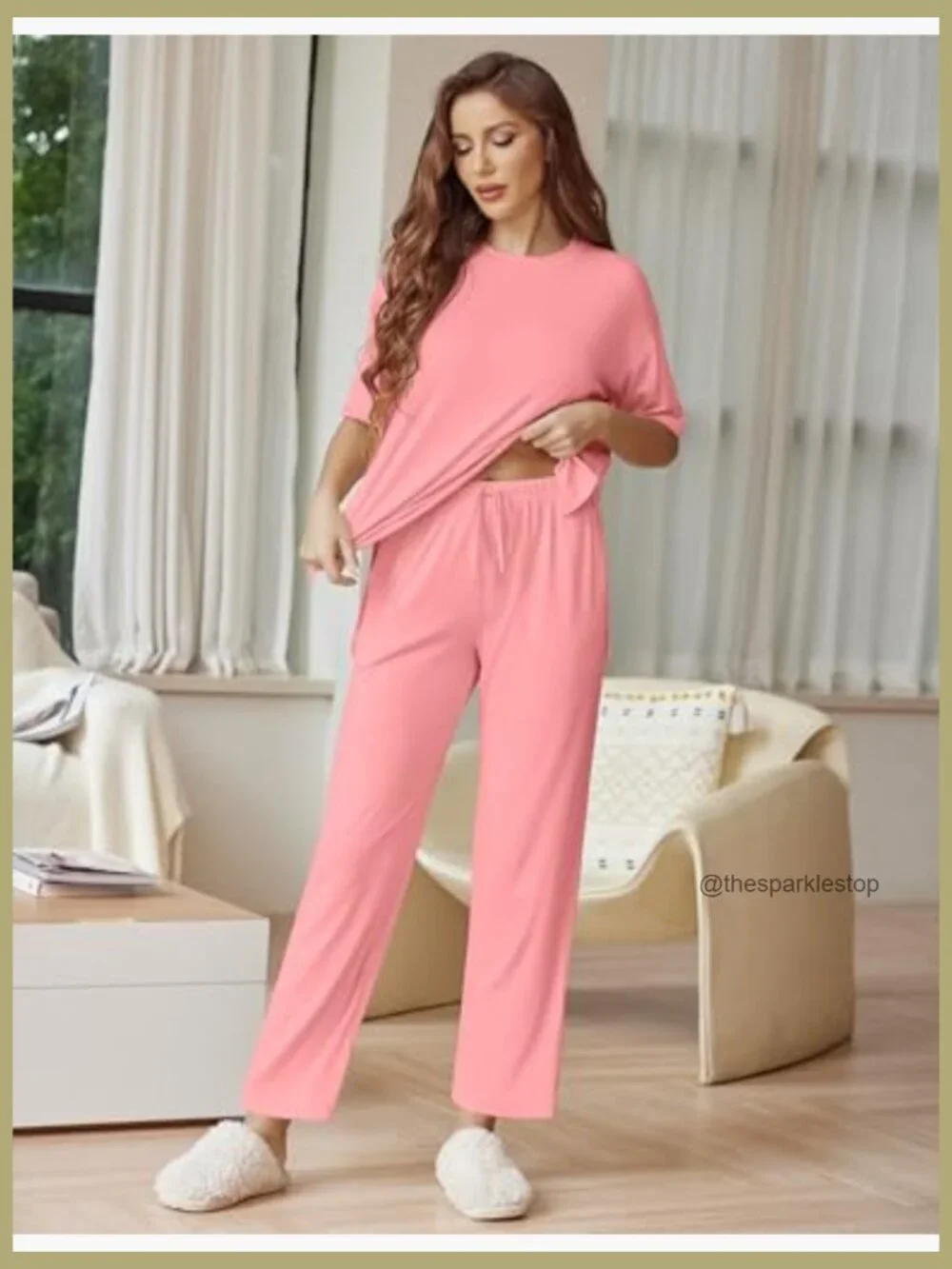 Soft Polyester Lounge Set with Pockets, Oversized Pajamas
